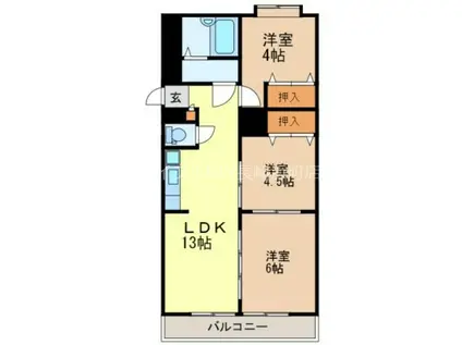 長崎堀川アパートB(3LDK/5階)の間取り写真