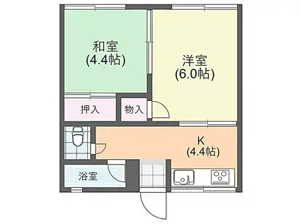 三朝町アパート(2K/1階)の間取り写真