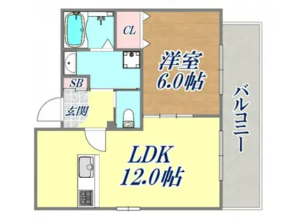 プラウドガーデン神戸(1LDK/9階)の間取り写真