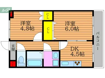 キャッスル絵図町(2DK/1階)の間取り写真