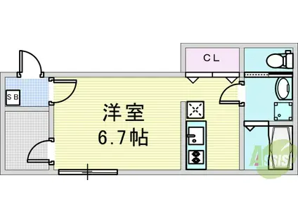 ハーモニーテラス姫島V(ワンルーム/1階)の間取り写真