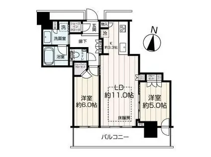 ライオンズタワー札幌(2LDK/16階)の間取り写真