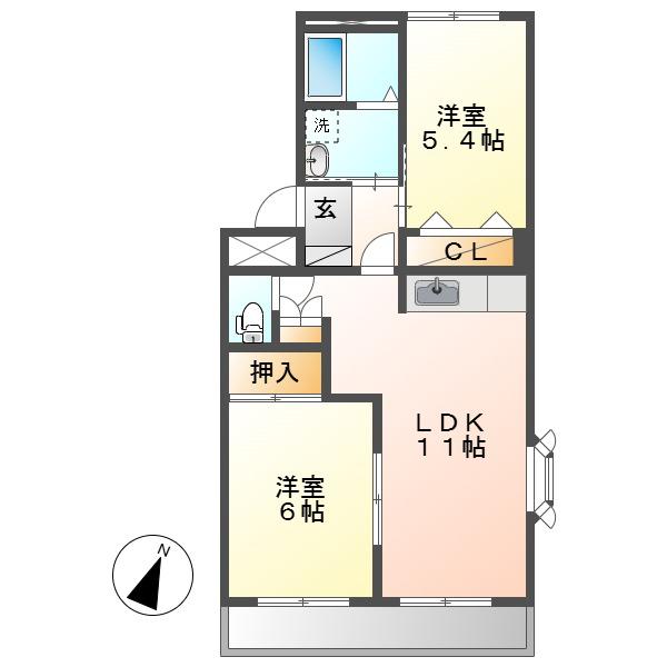 プチフルール(2LDK/2階)の間取り写真