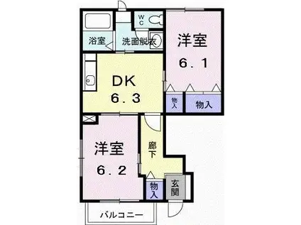 ウエルカムステージ(2DK/1階)の間取り写真