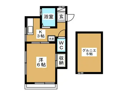 パークサイドテラス(1K/2階)の間取り写真