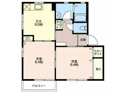 ウィズリーガーデン F102(2DK/1階)の間取り写真