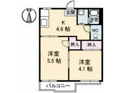 ハイツあかね B棟(2K/2階)の間取り写真