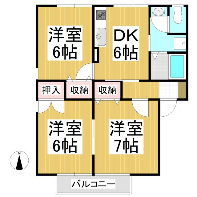ハイカムール丸田(3DK/2階)の間取り写真