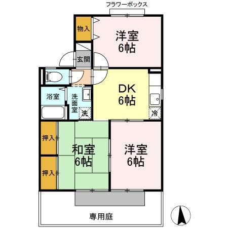 セジュール鴨生田C棟(3DK/1階)の間取り写真