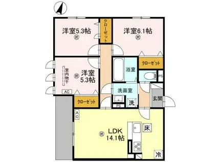 LA MAISON 高羽町(3LDK/1階)の間取り写真
