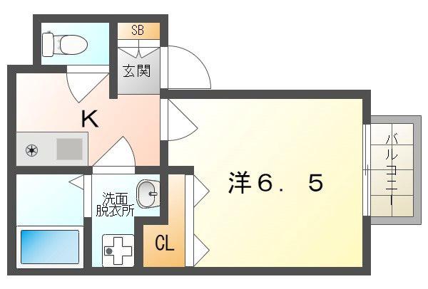 パセオ御堂町(1K/2階)の間取り写真