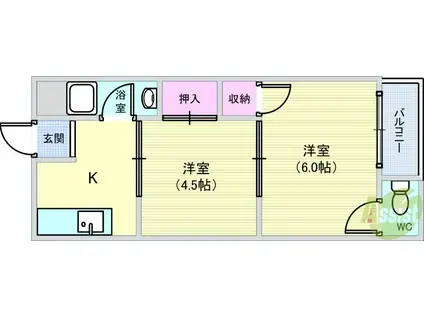 宮井マンション(2K/3階)の間取り写真