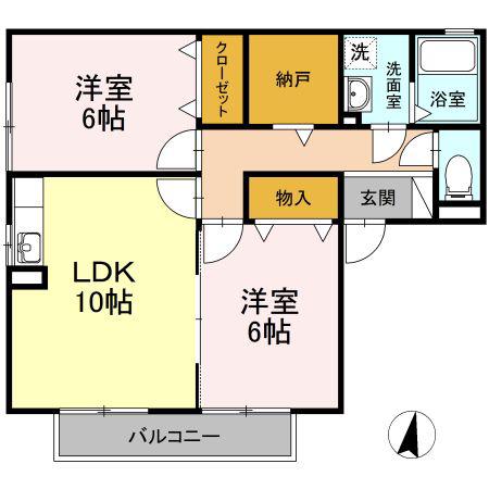 カーサ南山 I(2LDK/2階)の間取り写真