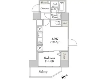 RETERRACE ASAKUSABASHI イースト(1LDK/6階)の間取り写真