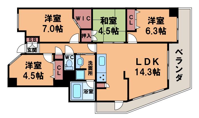 カスタリア阿倍野(4LDK/6階)の間取り写真
