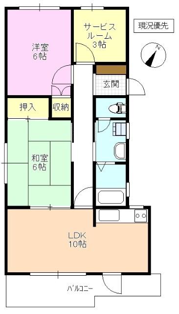 ホワイトハイツ 西館(3DK/1階)の間取り写真