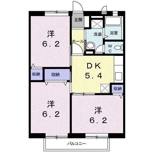 カーサパルドI(3DK/2階)の間取り写真