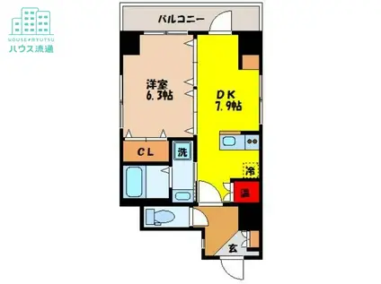 クオーレ賑町(1DK/7階)の間取り写真