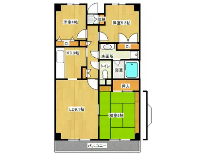 ベルデュール二俣川(3LDK/3階)の間取り写真