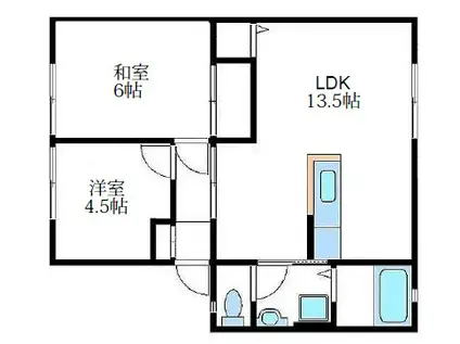 サンヴィレッジ新湯野 A棟(2LDK/1階)の間取り写真