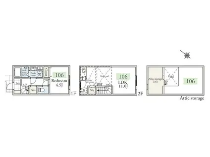 アーベインテラス久が原(1LDK/1階)の間取り写真