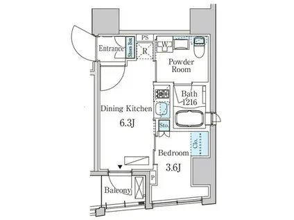 ザ・ライオンズフォーシア八丁堀(1DK/2階)の間取り写真