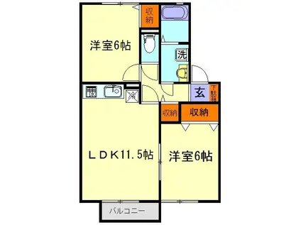 アスティオン朱鷺(2LDK/2階)の間取り写真