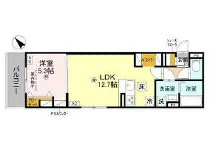 D-ROOM平井B棟(1LDK/1階)の間取り写真