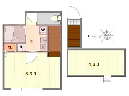 ミュレ東伏見(1K/2階)の間取り写真