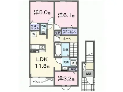 ラフィネ ドヌール(3LDK/2階)の間取り写真