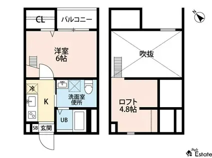 ブドワール塩池(1K/2階)の間取り写真