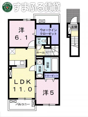 アルカディア城下(2LDK/2階)の間取り写真
