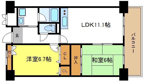 プリムヴェール瓜破(2LDK/5階)の間取り写真
