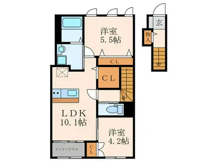 レガロ到津東建(2LDK/2階)の間取り写真