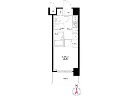 ハーモニーレジデンス武蔵小杉(1K/6階)の間取り写真