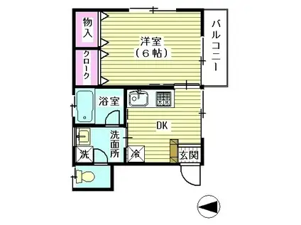 フローラ(1DK/2階)の間取り写真