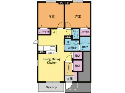 コンフィニ(2LDK/1階)の間取り写真