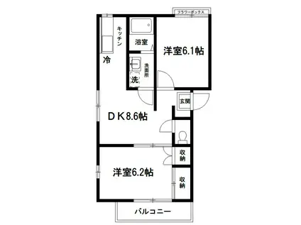 グランハイムたなか(2DK/2階)の間取り写真