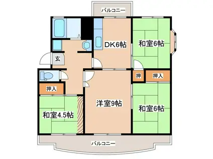 横尾5団地45号棟(4DK/3階)の間取り写真