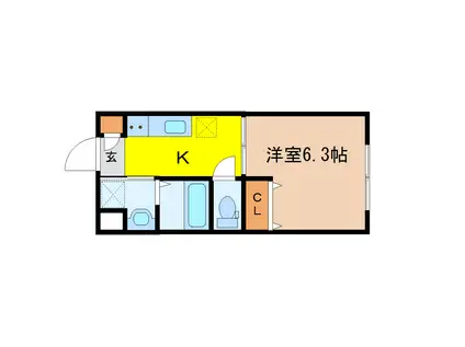 五橋リトルヒルズ(1K/1階)の間取り写真