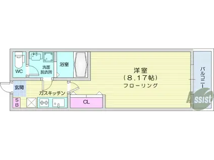 クレフラスト東仙台駅南(1K/1階)の間取り写真