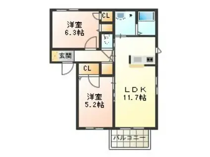 メゾン石川A棟(2LDK/1階)の間取り写真
