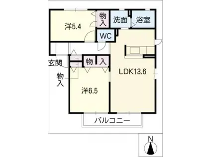 フローラ紺屋田 A棟(2LDK/2階)の間取り写真