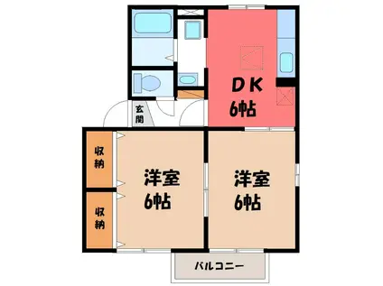 ドミールB(2DK/1階)の間取り写真