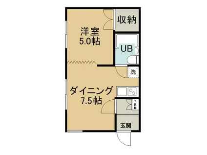 ハイツ都(1DK/2階)の間取り写真