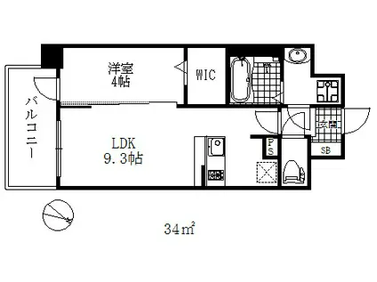 エスライズ神戸三宮山手通1番館(1LDK/10階)の間取り写真