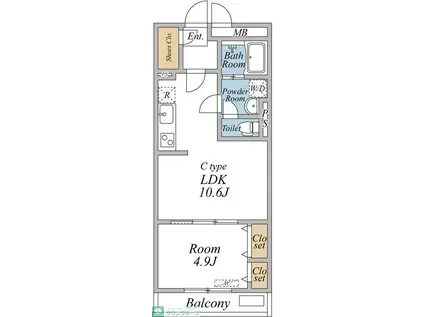 リブリ・足立区加平1(1LDK/2階)の間取り写真