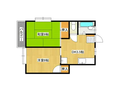 カワイハイツ(2DK/2階)の間取り写真