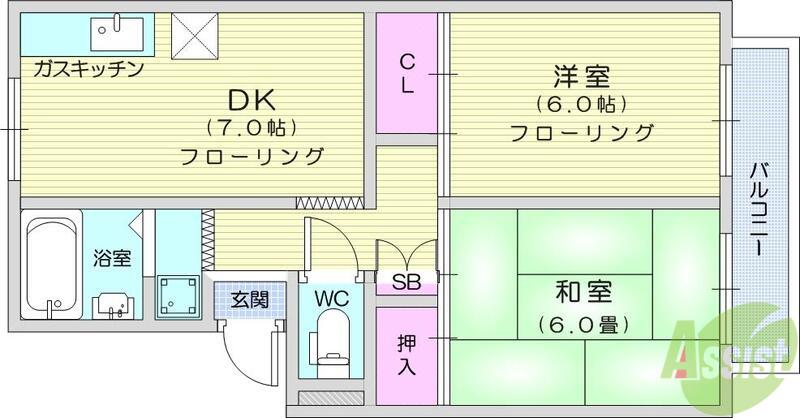パルゾーン(2DK/2階)の間取り写真