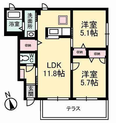 デュナミスA棟(2LDK/1階)の間取り写真